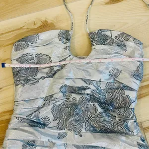 ZARA METALLIC DRAPED HALTER MINI DRESS SILVER W/ Black Floral Zipper Size Small thumbnail 10