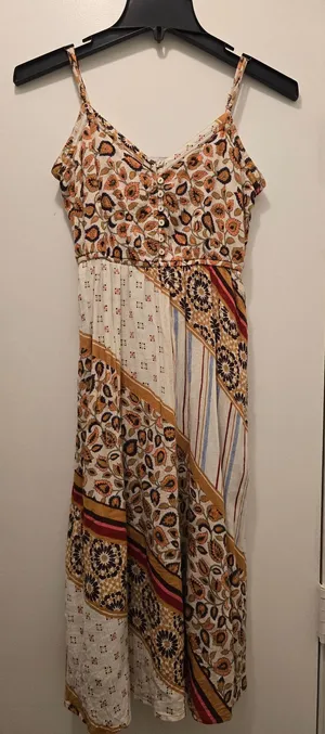 aerie Cream Maxi Dress with Mustard & Rust Patchwork Xs thumbnail 1