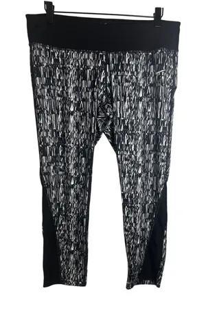Nike Dri-FIT Womens XL Black White Abstract Print Mesh‎ Running Capri Leggings thumbnail 1