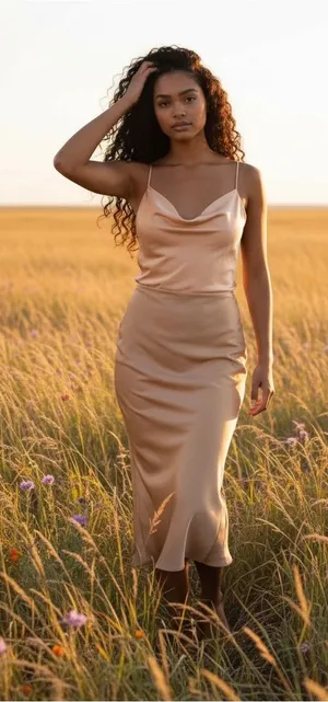 Soft Girl Romantic Satin Cowl Pull Over Camisole Peach Tank Top thumbnail 1