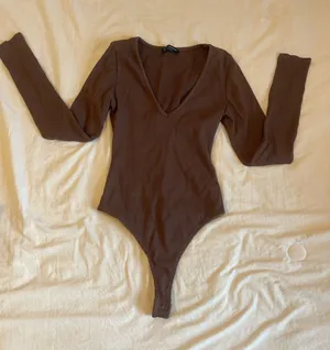 Naked Wardrobe Brown Long Sleeve Bodysuit thumbnail 1