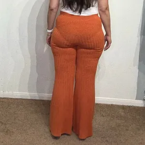 Free People Orange Keep It Real Ribbed Flare Pant Sz M thumbnail 11
