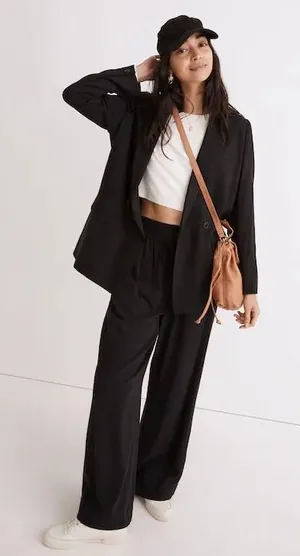 Madewell Larsen Blazer True Black Double Breasted Oversized Twill Jacket Size S thumbnail 1