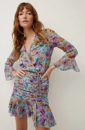 VERONICA BEARD 100% Silk Sean Floral-Printed Ruched Dress | Size 6🌸 thumbnail 1