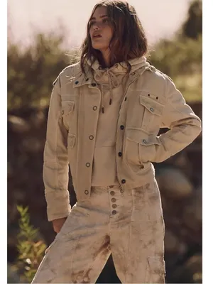 Free People Bohemian Kali Washed Utility Military Canvas Jacket Oat Large thumbnail 4