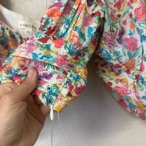 For Love & Lemons Floral Claude Puff Sleeve Crop Top Pink Blue Size Large thumbnail 4