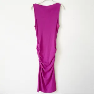 Michael Stars Charlotte Midi Dress Pink Size Medium Ruched Slit Ribbed Colorful thumbnail 2