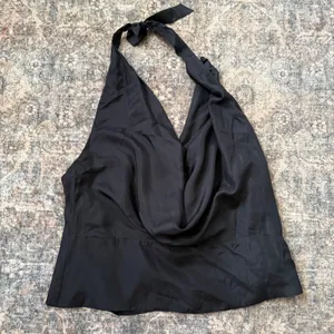 Reformation x Laura Harrier Holt Silk Halter Top | Size 2XL | Black thumbnail 4