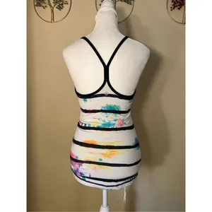 Lululemon Splatter Stripe Black White Multi Power Y Tank Top Size 4 thumbnail 2