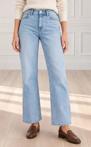 Quince Luna Stretch Relaxed Straight Jeans Sz 30 Cool Blue Mid Rise 28” Inseam thumbnail 1