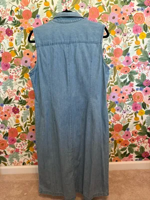 90s Casual Corner Annex Denim Chambray Sleeveless Maxi‎ Shirt Dress thumbnail 4