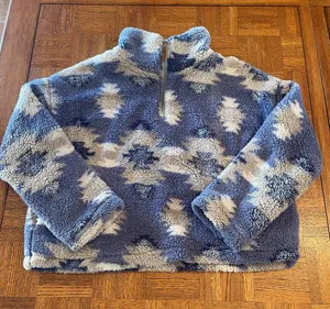 Thread & Supply Light Blue and Cream Sherpa Zip Hoodie M thumbnail 1