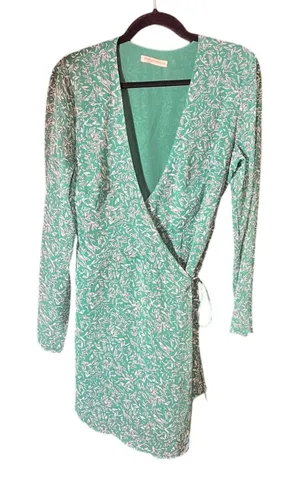 East Order Green Gizele Botanical-Print Mini Wrap Dress‎ Size Medium thumbnail 1