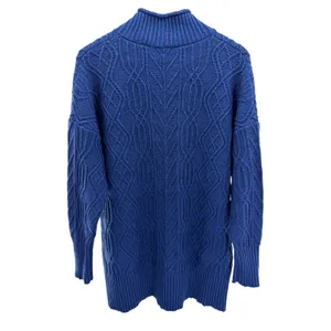 Pendleton Blue Cable Knit Sweater Womens XL Mock Roll Neck Diamond Fisherman Vtg thumbnail 4
