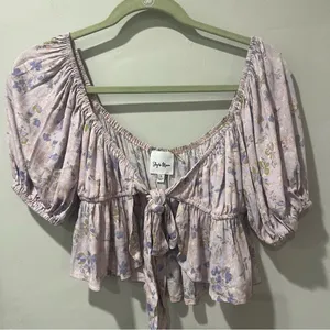 Sky to Moon small Set Purple Flowers ‎ Crop Top & Skirt Tie Front Fairy NEW thumbnail 3