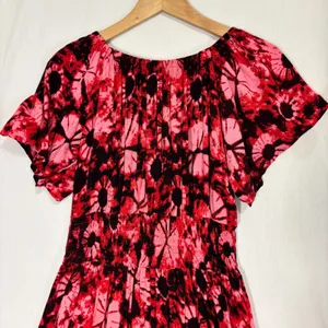 Chika's Smocked Waist Midi‎ Length Dress Sz Free Boho Festival Artsy Corset Tie thumbnail 2