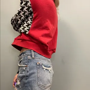 Custom made reworked vintage sweater & red crewneck crop sweatshirt size Large thumbnail 9
