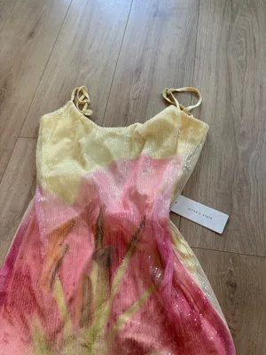 New bought for $98 Altar'd State yellow & pink floral maxi dress with sequins, size S #floral #sequins thumbnail 2