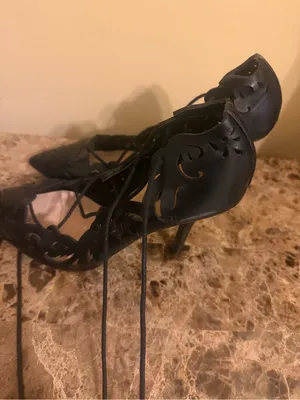 Charlotte Russe Black Laser-Cut Lace-Up Pointed Flats thumbnail 5