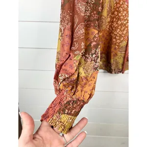 Aura Floral Paisley Patchwork Long Sleeve Peasant Blouse Size L Tie Back thumbnail 6