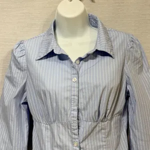 Edikted Blue White Striped Cinched Waist Cropped Button Down Shirt Small thumbnail 4