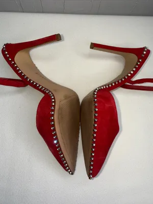 Gianni Bini red suede rhinestones-trimmed slingback pumps thumbnail 4