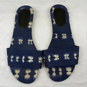 J Crew Women's Blue Tan Ikat Print Slide Sandals Slip‎ On Size 9 thumbnail 3