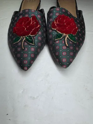 a new day dark green Pointed Toe Slip-On Mules with Red Floral Applique 7 rose thumbnail 5