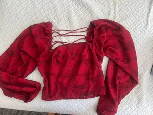 Lulus Red Lace Up Jacquard Shirt thumbnail 4