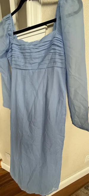Abercrombie and fitch chiffon midi dress puff sleeve blue new thumbnail 2