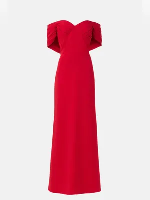 Badgley Mischka Off-The-Shoulder Gown with pleats and a draped back 6 thumbnail 4