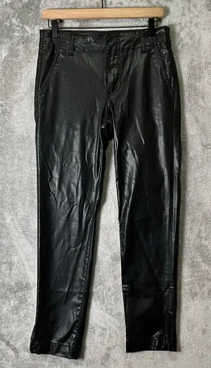 Kut From The Kloth‎ Reese Ankle Straight Leg Zipper Black Faux Leather Pants 6L thumbnail 1