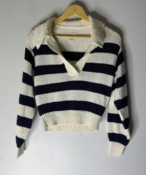 NWT Anthropologie Maeve V‎ Neck Striped Polo Pullover Sweater XXS thumbnail 1