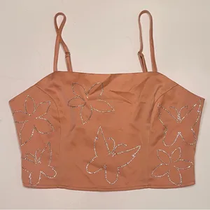 Le Lis Crop Camisole Top‎ & Mini Skirt Set in Nude Peach Rhinestones Size XS/S thumbnail 3