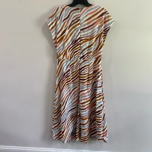 Ann Taylor Linen Blend‎ Midi Zebra Stripe Mock Neck Flare Dress Size 0 thumbnail 7
