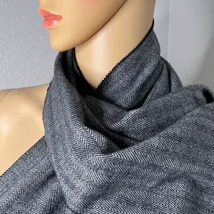 Black and White Herringbone Scarf With Fringe 100% Acrylic thumbnail 6