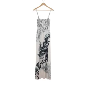 Ocean Blue Leopard Floral Maxi Dress XL White Black Smocked Spaghetti Strap thumbnail 6