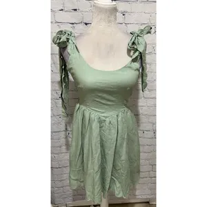 NWT Amable By Mable Anthropologie Green Ribbon Shoulders Mini Dress Size Medium thumbnail 2