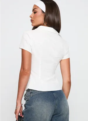Princess Polly Lift Off White Button Up Top thumbnail 3