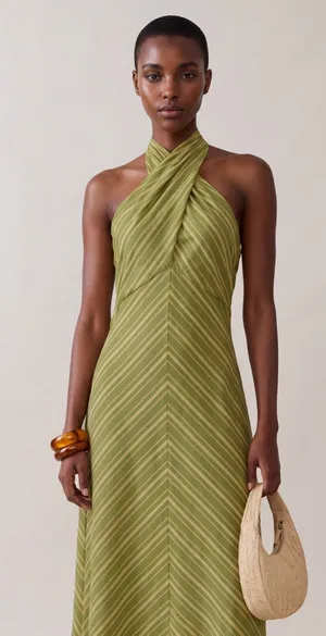 NWT Few Moda Noelle Cotton Dress size Small S Citrus Stripe Green maxi o.p.t thumbnail 1