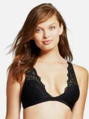 Xhilaration Black Deep Plunge Wire Free Lace Bralette Size Large thumbnail 1