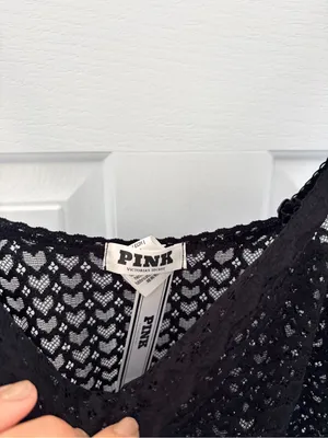 PINK Victoria's Secret Black Heart Lace Swim Cover-Up Slip thumbnail 4