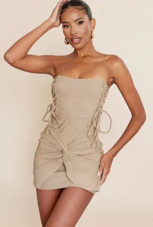 Pretty Little Thing Lace Up Corset Bodycon Dress thumbnail 1