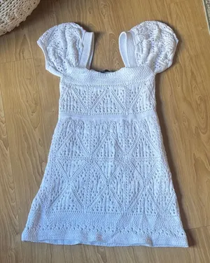Zara White Crochet Casual Dress thumbnail 1