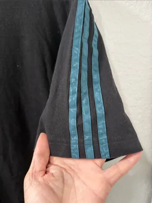 adidas Black Tee with Teal Trefoil and Stripes thumbnail 3