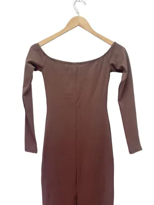 NWT Bumpsuit Sculpting Rib Off Shoulder Maternity Dress XS Brown Bodycon Midi thumbnail 10