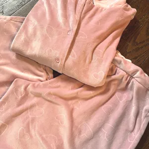 Jaclyn Intimates Pink Heart‎ Plush Pajama Set Medium Top Pants Sleepwear thumbnail 2