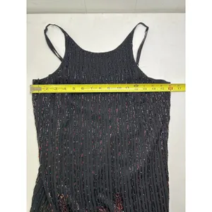 Parker Red/Black Monaco Beaded Feather Hem Flapper Mini Dress Size S thumbnail 9