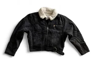 Love Tree Black Denim Jacket Cream Sherpa Collar Size L thumbnail 1