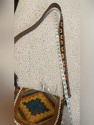 Myra Bag Brown Hair-on-Hide Crossbody with Multicolor Flap and Fringe thumbnail 8